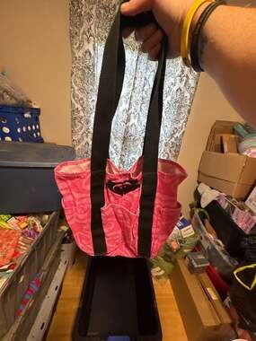 Roxy Pink All-Over Logo Print Canvas Shoulder Tote Bag with Black Straps